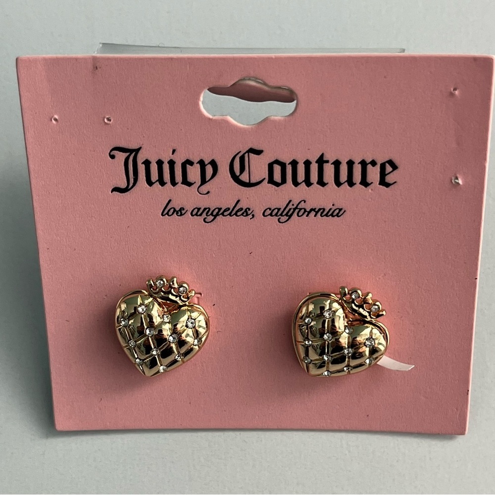 Juicy Couture Queen Of Hearts Quilted Goldtone Crystal Stud Earrings